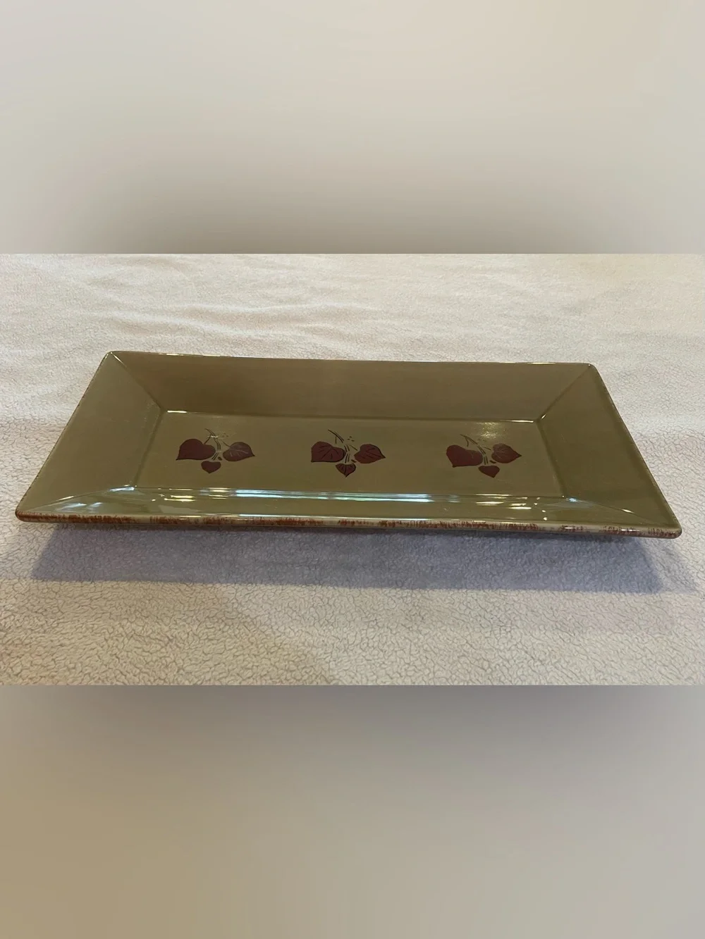Vintage Portugal Ceramic Tray Olive Green MCM